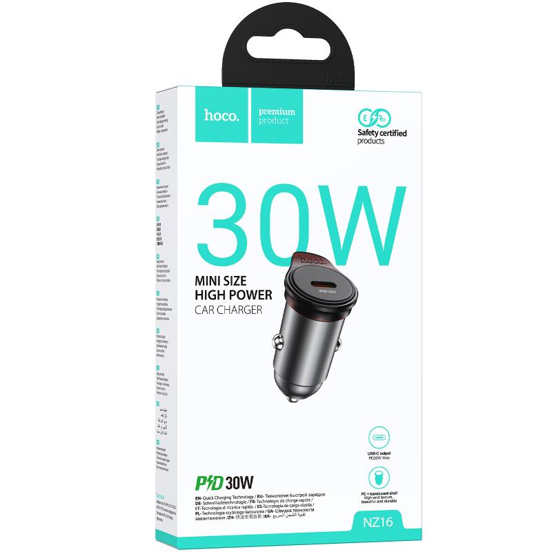 Автомобільний зарядний пристрій Hoco NZ16 Rigorous PD 30W (1×USB-C) Metal grey