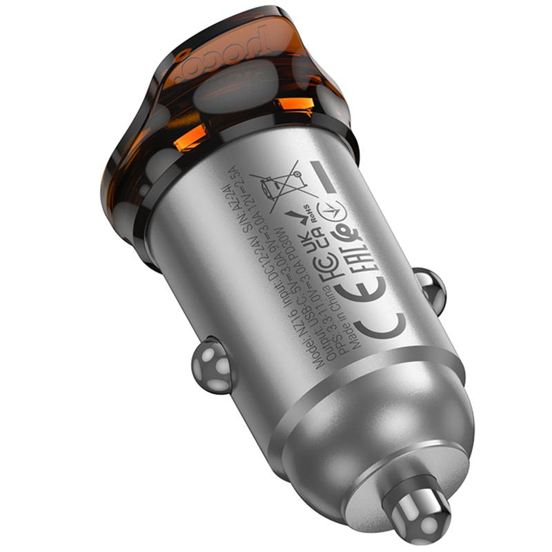 Автомобільний зарядний пристрій Hoco NZ16 Rigorous PD 30W (1×USB-C) Metal grey