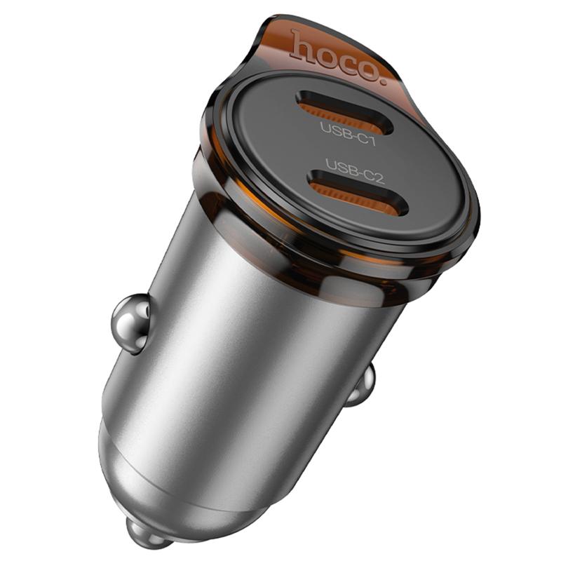 Автомобільний зарядний пристрій Hoco NZ16B Rigorous PD 45W (2×USB-C) Metal grey