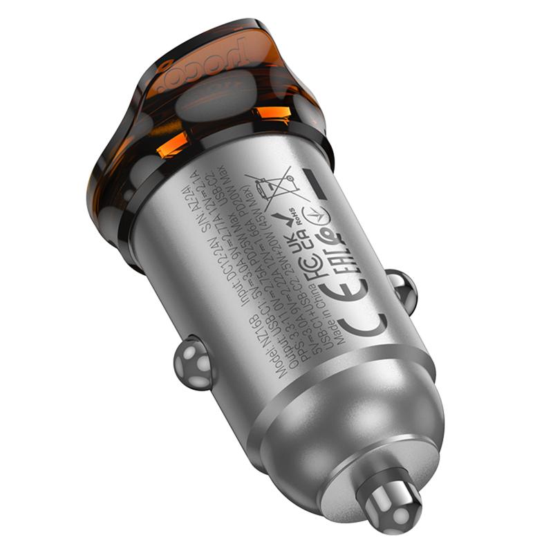 Автомобільний зарядний пристрій Hoco NZ16B Rigorous PD 45W (2×USB-C) Metal grey