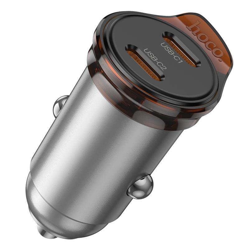 Автомобільний зарядний пристрій Hoco NZ16B Rigorous PD 45W (2×USB-C) Metal grey