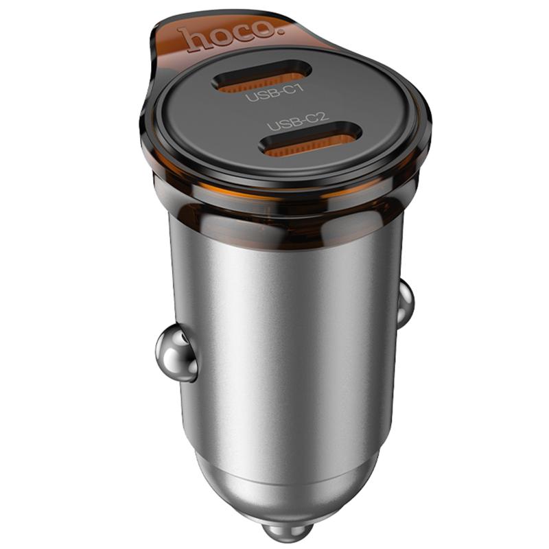 Автомобільний зарядний пристрій Hoco NZ16B Rigorous PD 45W (2×USB-C) Metal grey