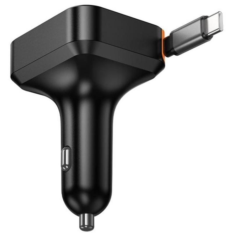 Автомобільний зарядний пристрій Hoco NZ18 Guardian PD 65W with retractable cable (1×USB-A / 2×USB-C) Black