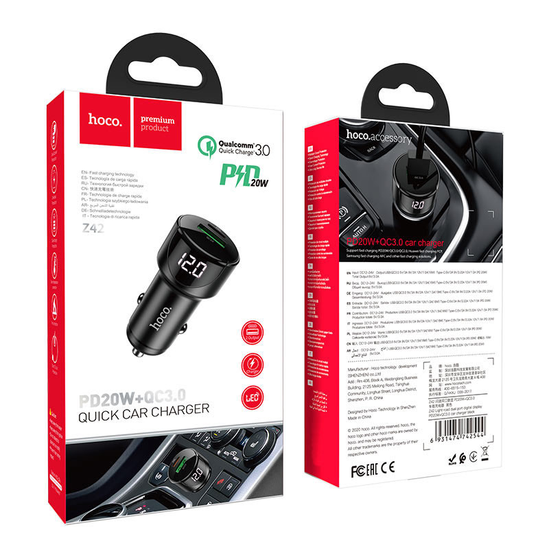 Автомобільний зарядний пристрій Hoco Z42 PD 20W + QC 3.0 (1×USB/1C)