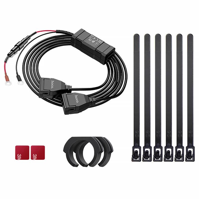 Автомобільний зарядний пристрій Hoco Z45A 2.4 А для мотоцикла (2×USB-A) Black