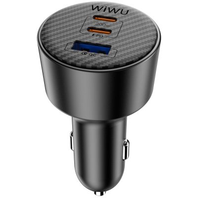 Автомобільний зарядний пристрій WIWU CC026 Warriors PD 200W + QC 3.0 (1×USB-A / 2×USB-C) Black