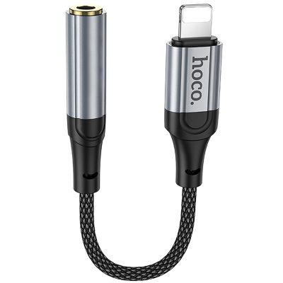 Аудіо кабель Aux Hoco LS36A Fresh 3.5mm to Lightning (0.12 м) Metal gray