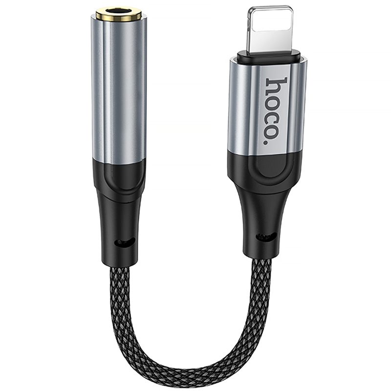 Аудіо кабель Aux Hoco LS36A Fresh 3.5mm to Lightning (0.12 м) Metal gray