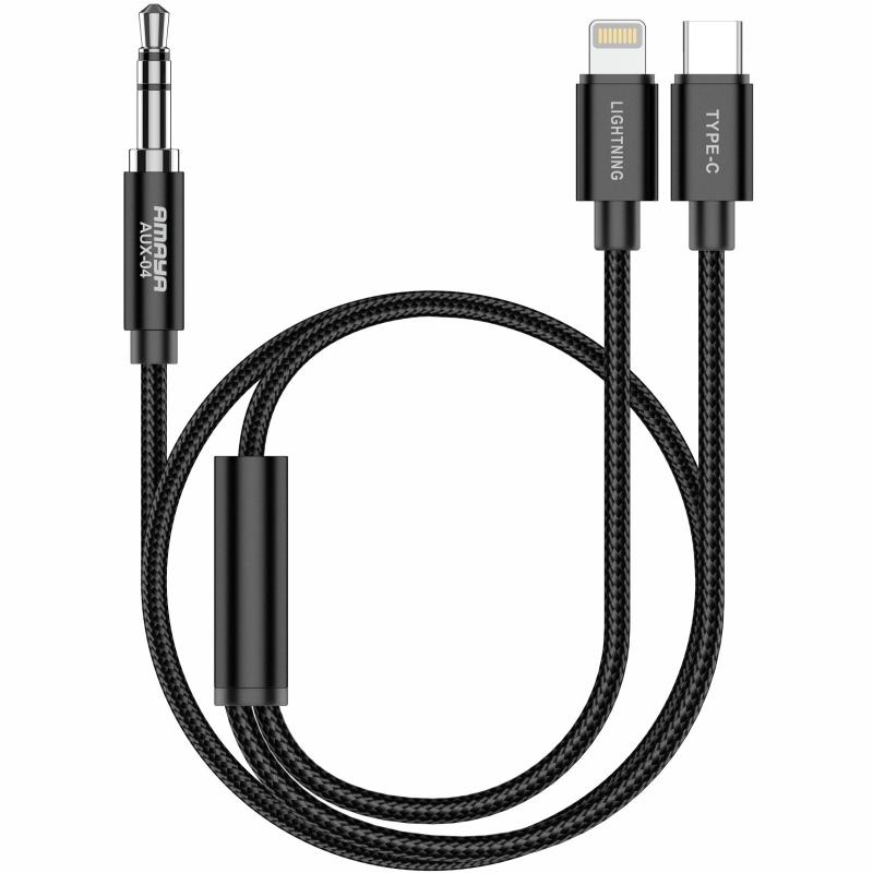 Аудіо кабель Aux Amaya AUX-04 (USB-C/Lightning to AUX 3.5mm) (1.2 м) Black
