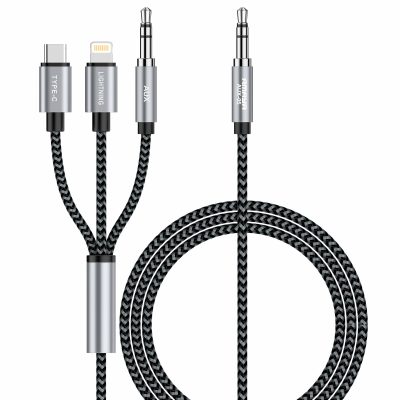 Аудіо кабель Aux Amaya AUX-05 (USB-C/Lightning/AUX to AUX 3.5mm) (1.2 м) Black