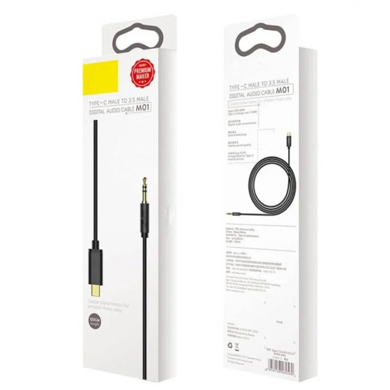Аудіо кабель Aux Baseus Yiven USB-C Male to 3.5mm Male M01 (1 м) (CAM01-01) Black
