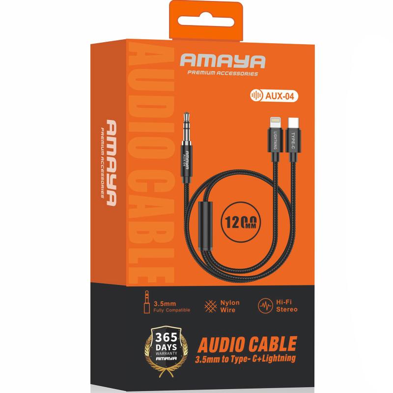 Аудіо кабель Aux Amaya AUX-04 (USB-C/Lightning to AUX 3.5mm) (1.2 м) Black