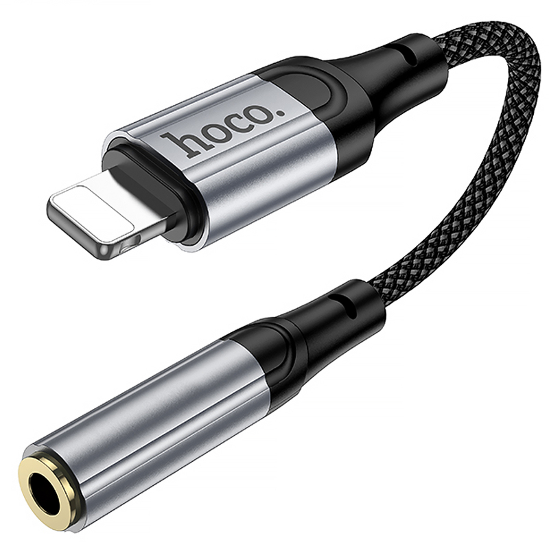 Аудіо кабель Aux Hoco LS36A Fresh 3.5mm to Lightning (0.12 м) Metal gray