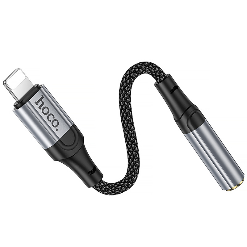Аудіо кабель Aux Hoco LS36A Fresh 3.5mm to Lightning (0.12 м) Metal gray