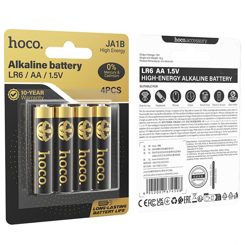 Батарейки Hoco JA1B AA (LR6) Alkaline 4 pcs Black