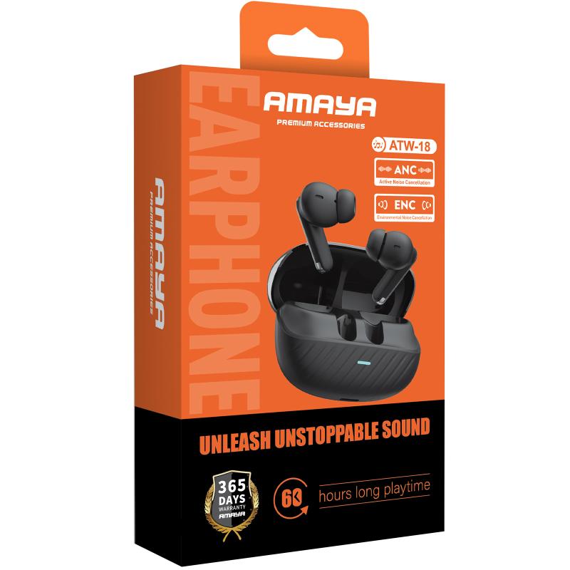 Бездротові TWS навушники Amaya ATW-18 ANC + ENC Black