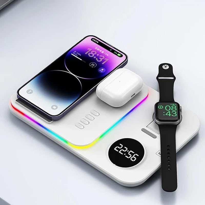 Бездротовий зарядний пристрій A82 4in1 30W with clock White