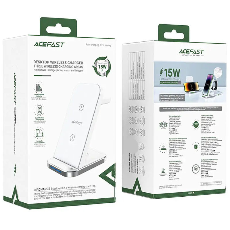 Бездротовий зарядний пристрій Acefast E15 3in1 15W White