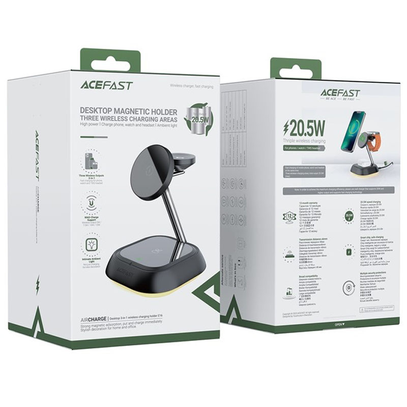 Бездротовий зарядний пристрій Acefast E16 3in1 22.5W Black