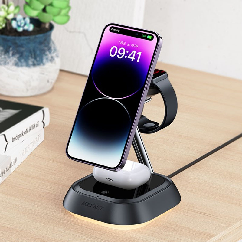 Бездротовий зарядний пристрій Acefast E16 3in1 22.5W Black