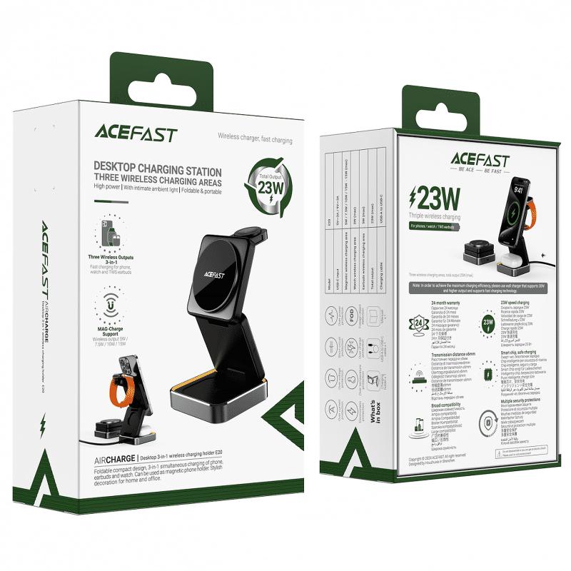 Бездротовий зарядний пристрій Acefast E20 3in1 15W Black