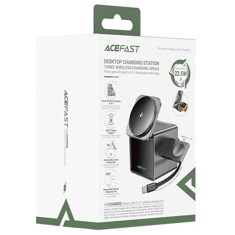 Бездротовий зарядний пристрій Acefast E34 desktop 3in1 15W Gray