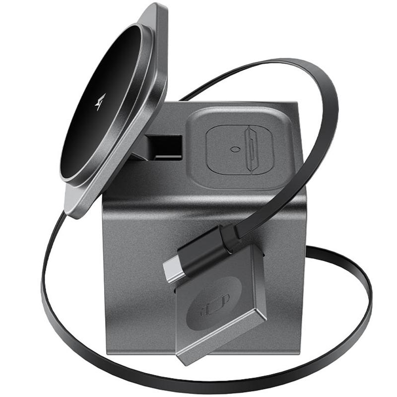 Бездротовий зарядний пристрій Acefast E34 desktop 3in1 15W Gray