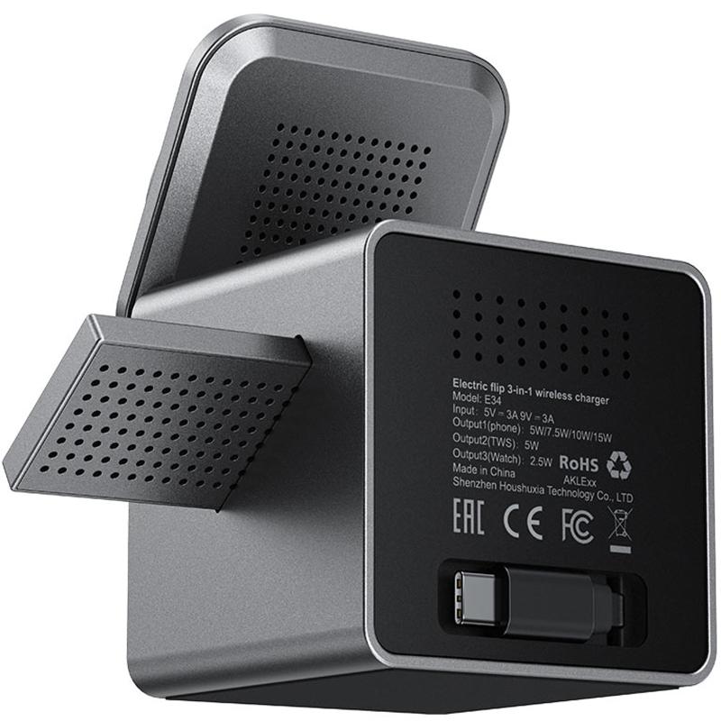 Бездротовий зарядний пристрій Acefast E34 desktop 3in1 15W Gray