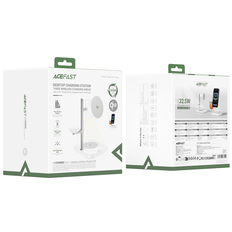 Бездротовий зарядний пристрій Acefast E39 desktop 4in1 Qi2 32.5W White