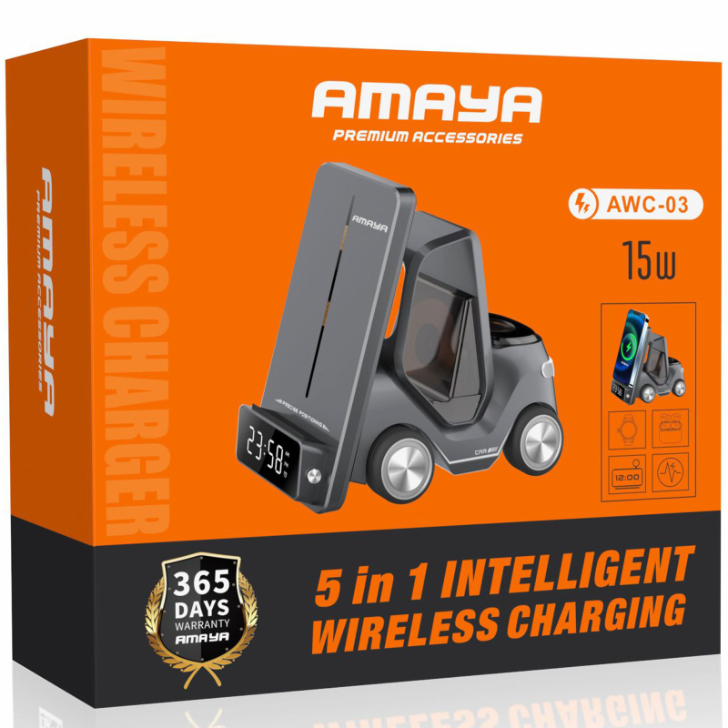 Бездротовий зарядний пристрій Amaya AWC-03 5in1 15W with clock