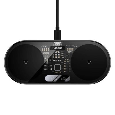 Бездротовий зарядний пристрій Baseus Digital LED Display 2in1 20W Universal version (WXSX010101) Black