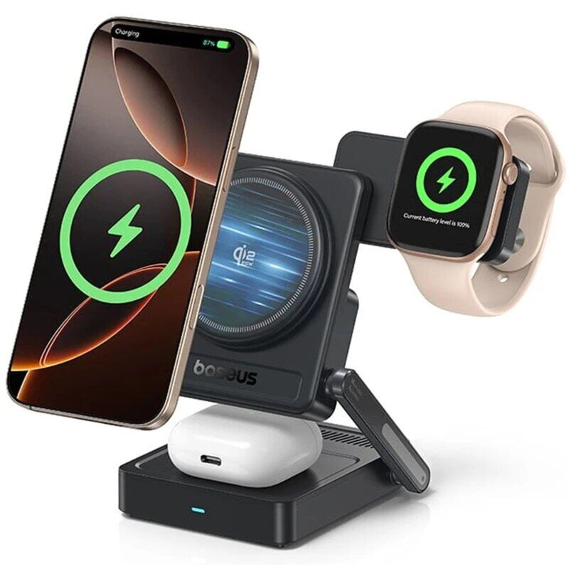 Бездротовий зарядний пристрій Baseus PicoGo AF21 Portable 3in1 35W Qi2.2 (E02054) Cosmic Black
