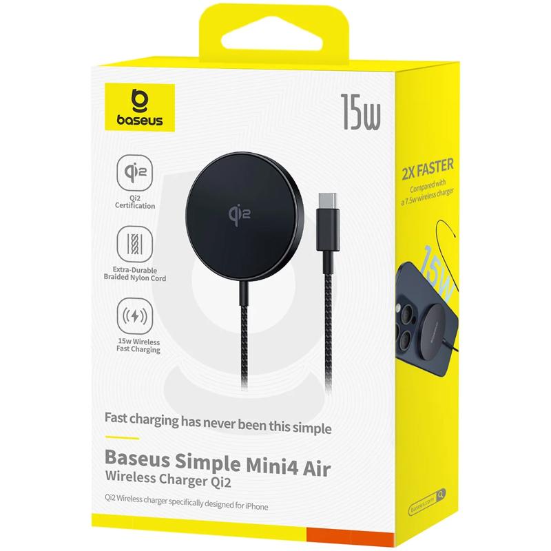 Бездротовий зарядний пристрій Baseus Simple Mini4 Air Magnetic Qi2 15W (P102782)
