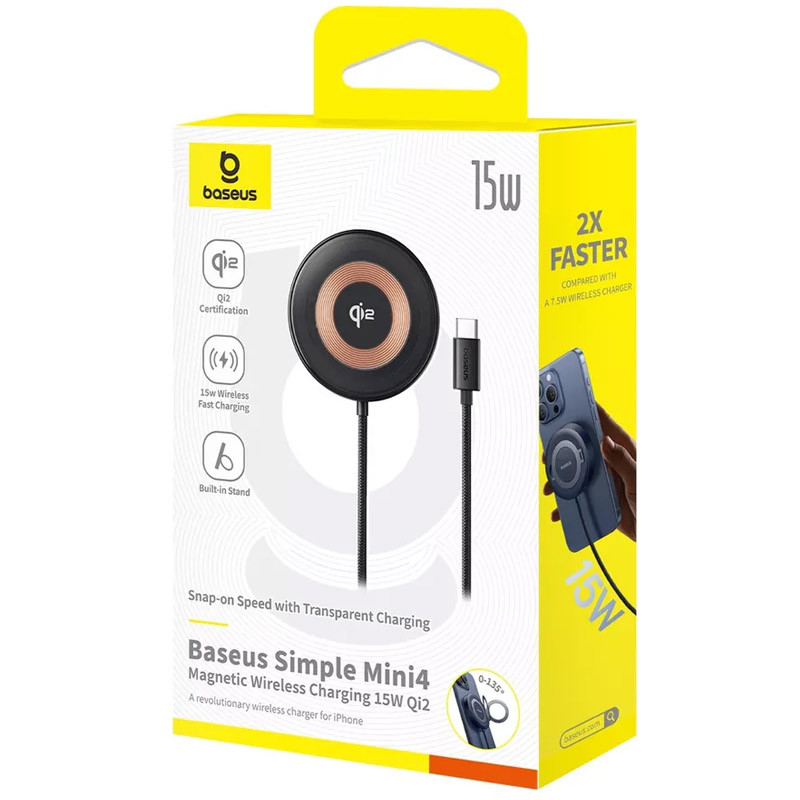 Бездротовий зарядний пристрій Baseus Simple Mini4 Qi2 15W (P10273300121-0) Cosmic Black