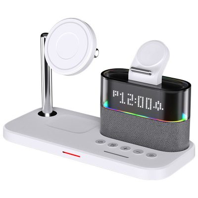 Бездротовий зарядний пристрій + годинник C09 4in1 White