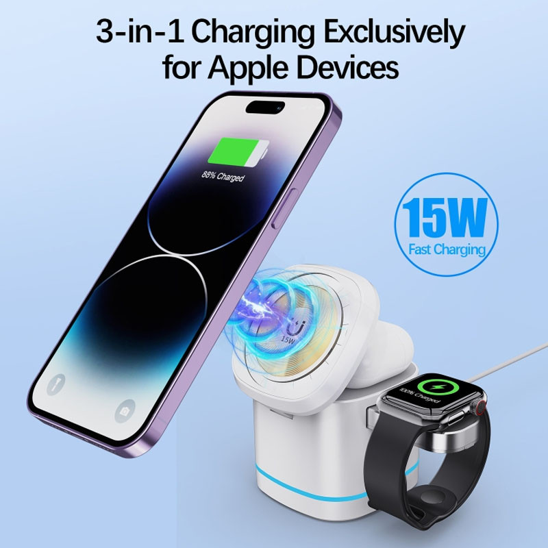 Бездротовий зарядний пристрій H48 Compact 3in1 15W White