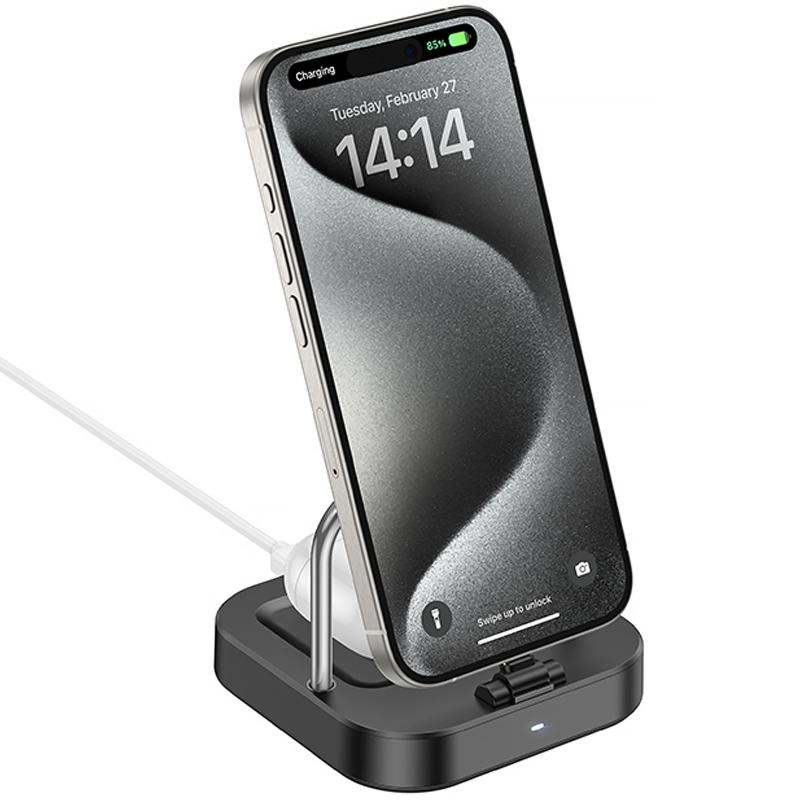 Бездротовий зарядний пристрій Hoco CQ16B Astute 2in1 15W Black
