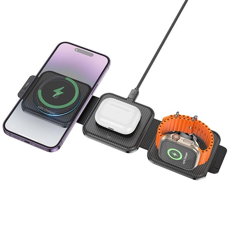 Бездротовий зарядний пристрій Hoco CQ4 Unique 3in1 15W Black