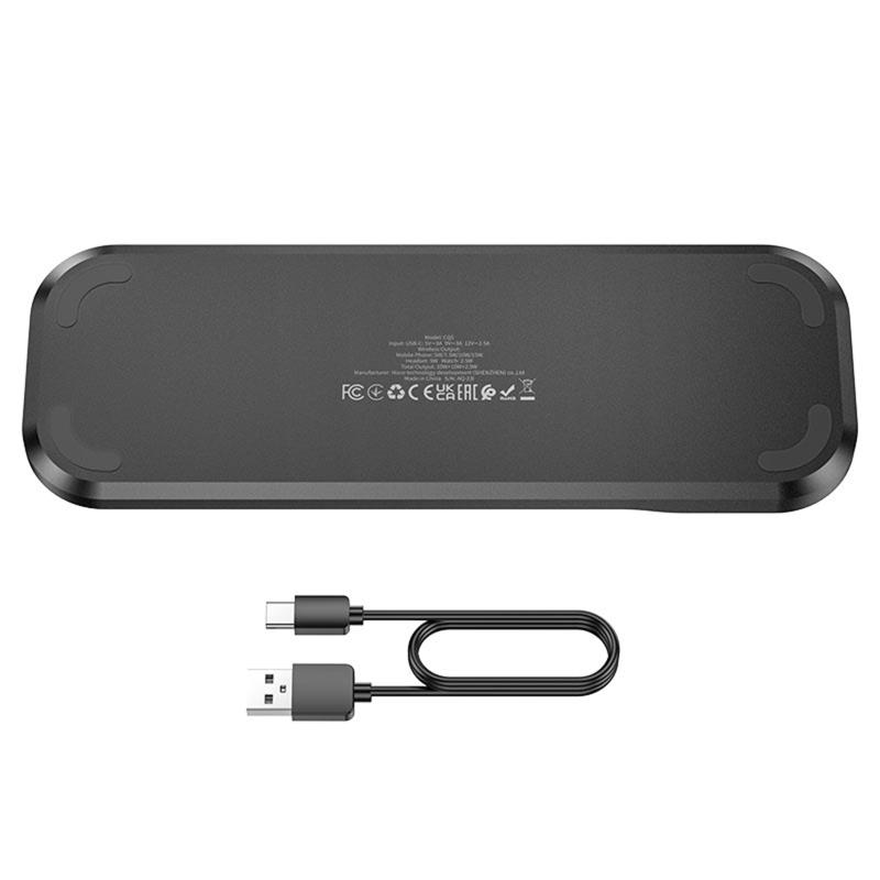 Бездротовий зарядний пристрій Hoco CQ5 Step 3in1 22.5W Black