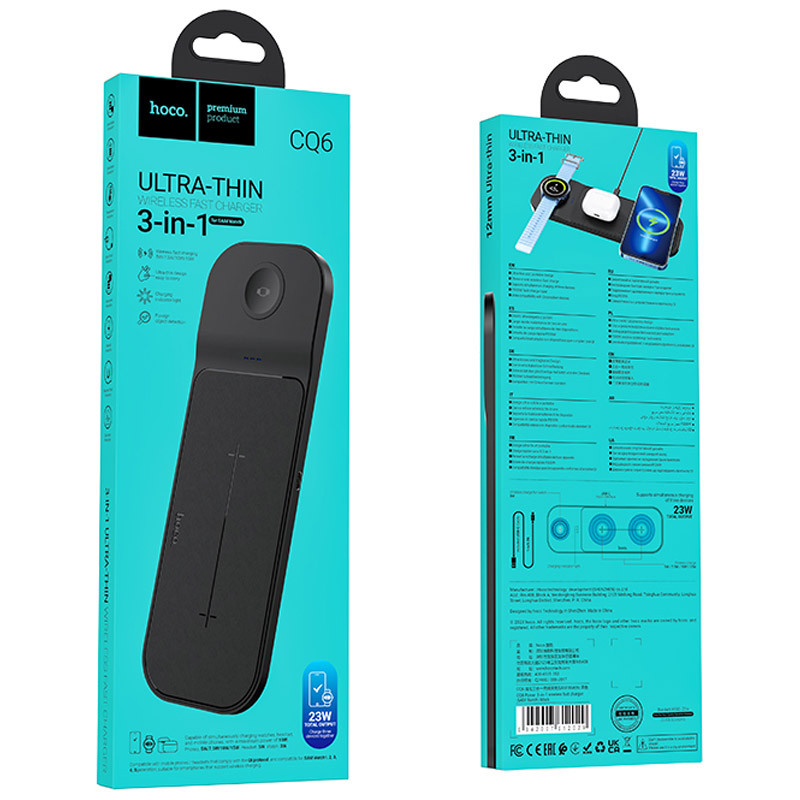 Бездротовий зарядний пристрій Hoco CQ6 Power 3in1 23W (for Samsung Watch) Black