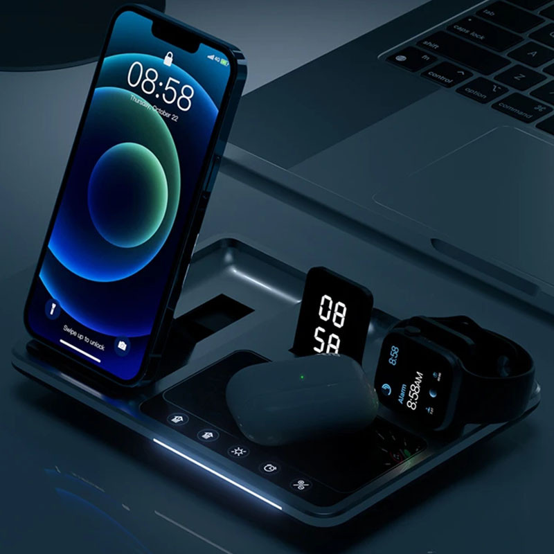 Бездротовий зарядний пристрій R11 4in1 15W with clock Black