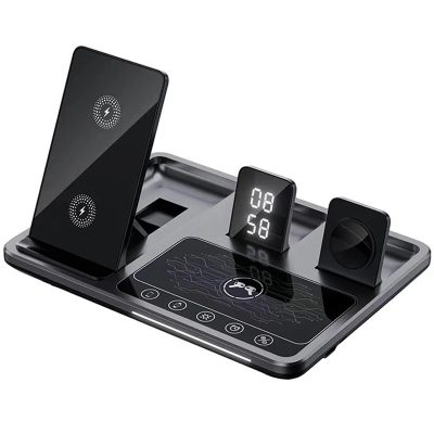 Бездротовий зарядний пристрій R11 4in1 15W with clock Black