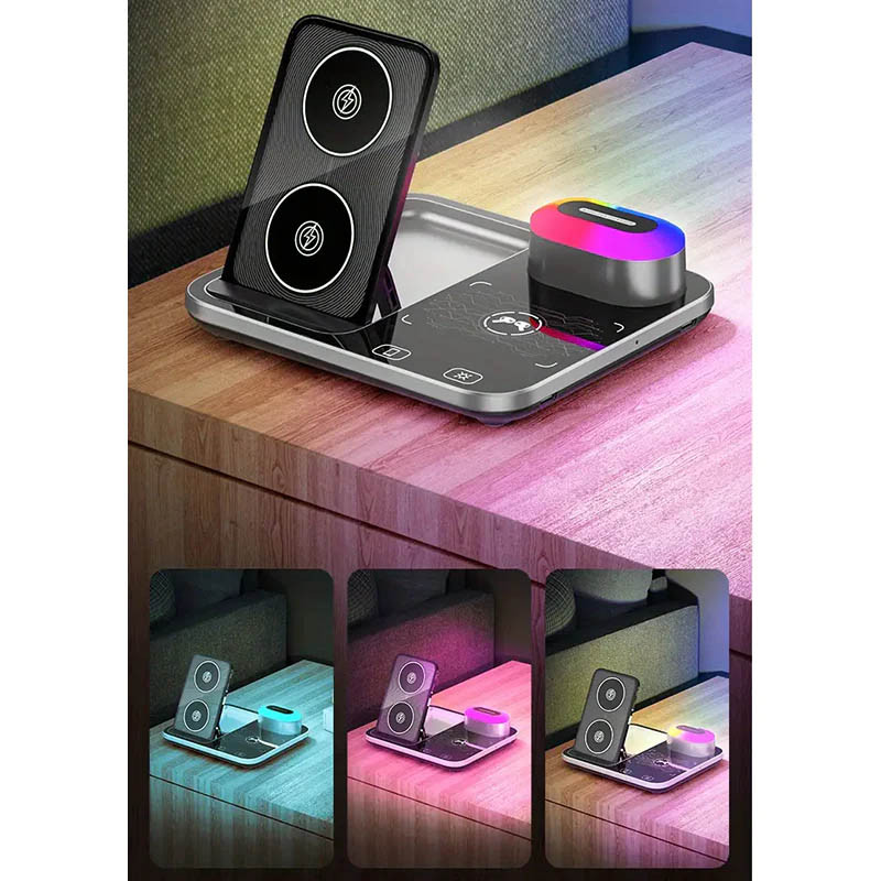Бездротовий зарядний пристрій R12 4in1 15W with Light Black