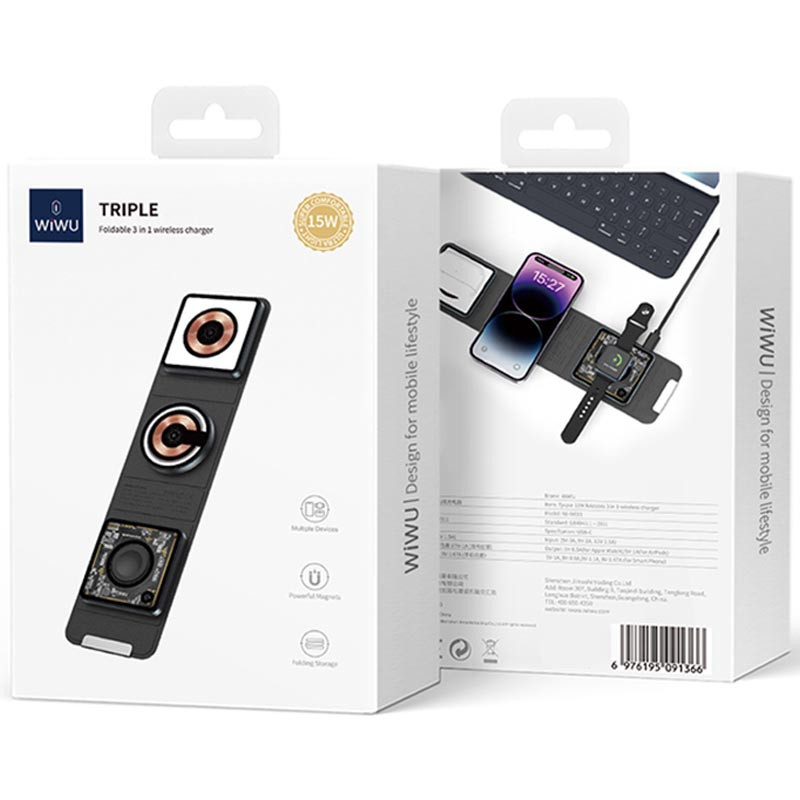 Бездротовий зарядний пристрій WIWU W001 Folding 3in1 15W Black