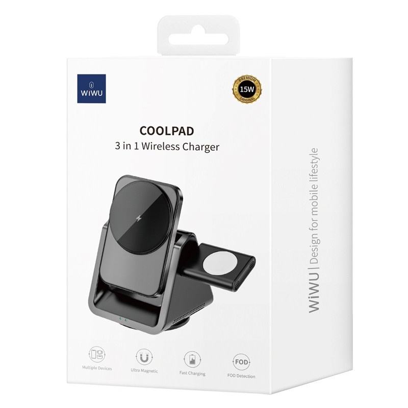 Бездротовий зарядний пристрій WIWU W018 Coolpad 3in1 15W Grey