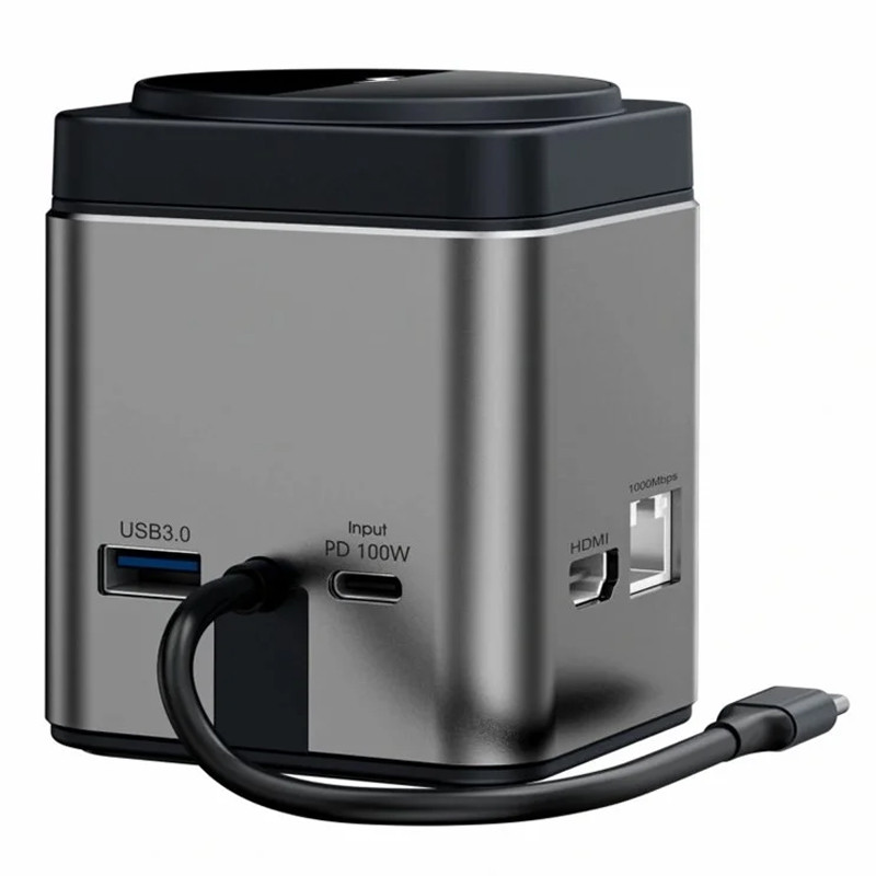 Бездротовий зарядний пристрій WIWU W025 Cube Hub 9in1 15W (PD 100W/1C/3 А/SD/TF/HDMI/RJ45) Gray
