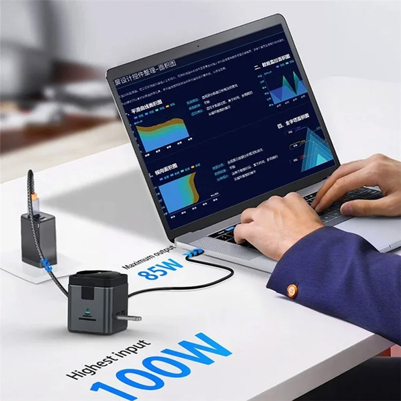 Бездротовий зарядний пристрій WIWU W025 Cube Hub 9in1 15W (PD 100W/1C/3 А/SD/TF/HDMI/RJ45) Gray