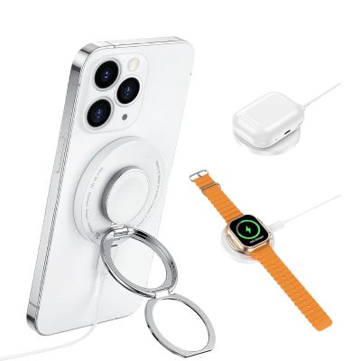 Бездротовий зарядний пристрій WIWU W027 Stand 3in1 15W + магнітний тримач White