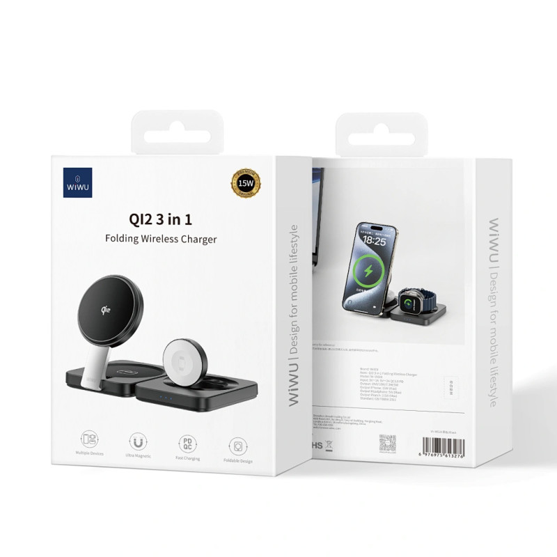 Бездротовий зарядний пристрій WIWU W028 Cool 3in1 QI2 15W Black