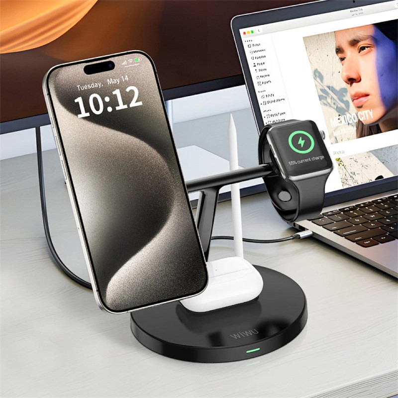Бездротовий зарядний пристрій WIWU W032 Magnetic 4in1 15W Black